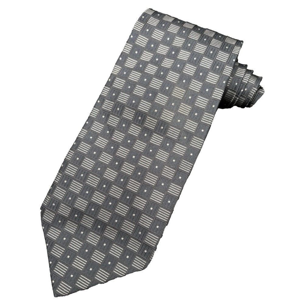 XMI Men's 100% Silk Tie Black Gray Nordstrum Geometric Hand Made in the USA EUC